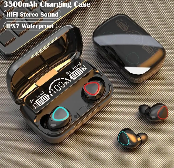 M10 Bluetooth 5.1 Earbuds with 3500mAh Charging Box & Micro USB Cable – Waterproof, Wireless Stereo Headphones with Mic for Sports & On-the-Go